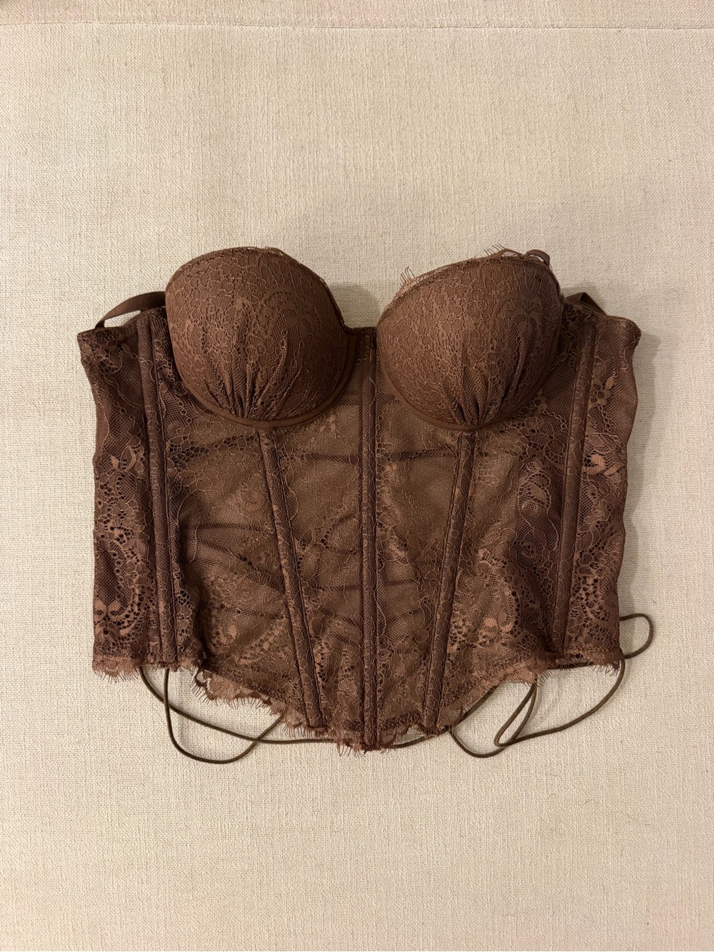 Lace Longline Bustier Bra in Brown